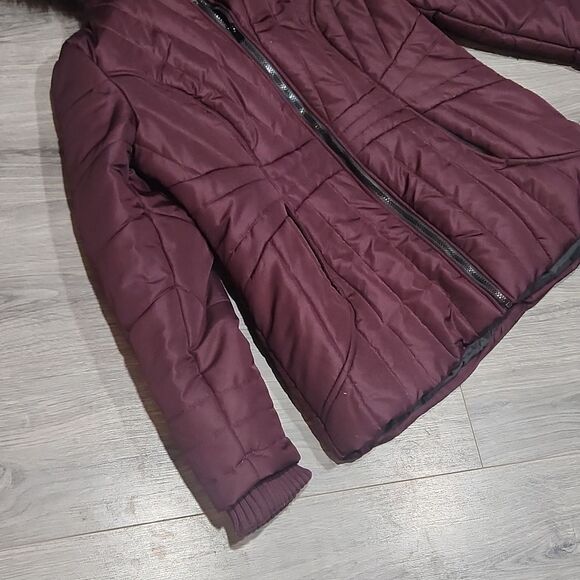 EUC Merlot Faux Fur Puffer Coat - Picture 4 of 9